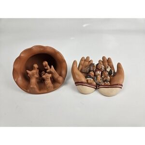 Set of 2 Native American Style Mini Nativity Scene Set Clay Handcrafted Figures